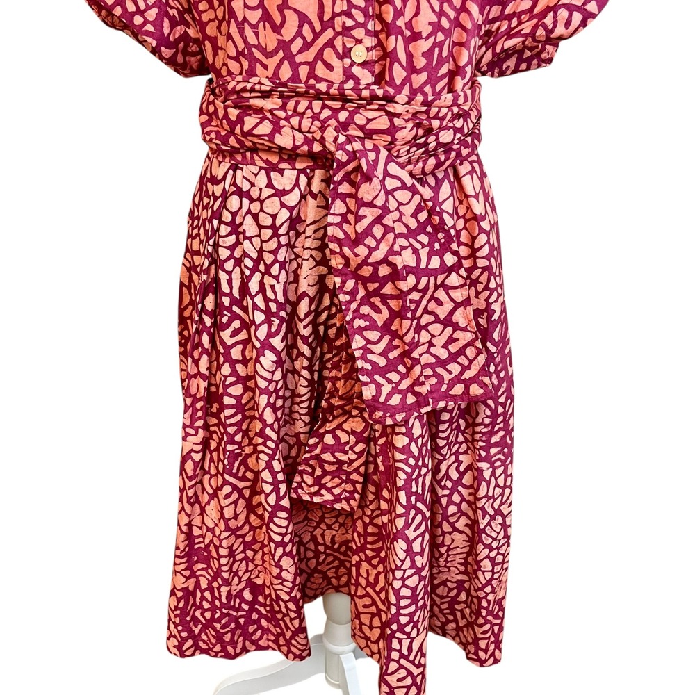 SIKA Anthropologie Mosaic Dress Size 26 W Batik Print Tie Belt Short Sleeve - Picture 4 of 14